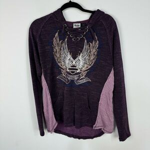 Harley Davidson Purple Criss Cross Hooded Sweater Hoodie Biker Moto Causal